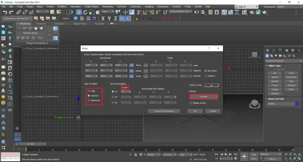 ابزار array در تری دی مکس