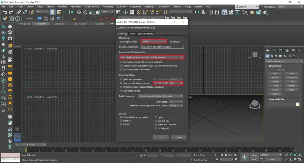 وارد کردن فایل اتوکد به تری دی مکس