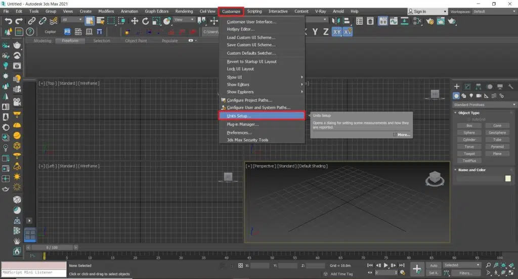 تنظیم واحد اندازی گذاری در تری دی مکس