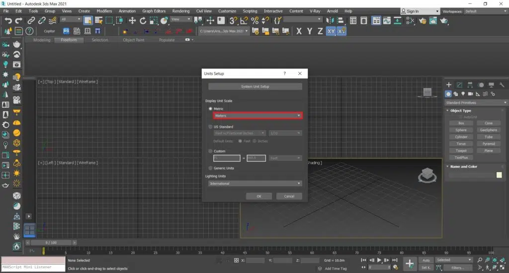 تنظیم واحد اندازی گذاری در تری دی مکس