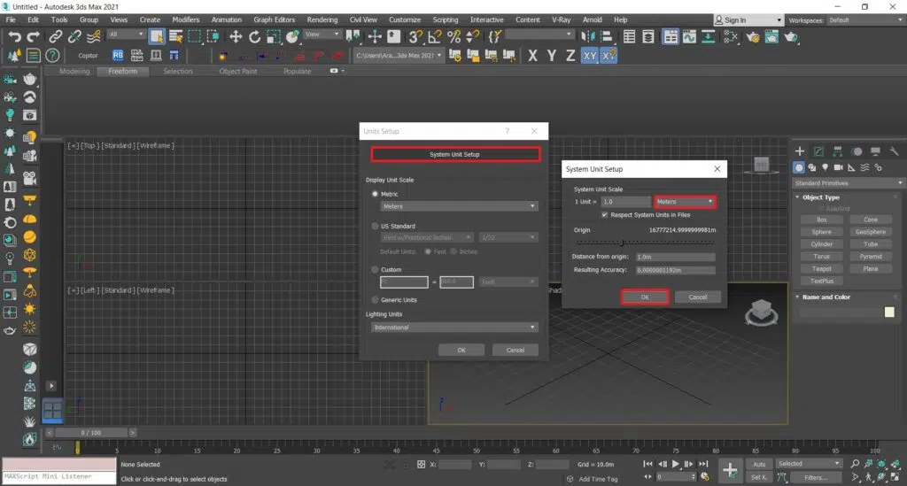 تنظیم واحد اندازی گذاری در تری دی مکس