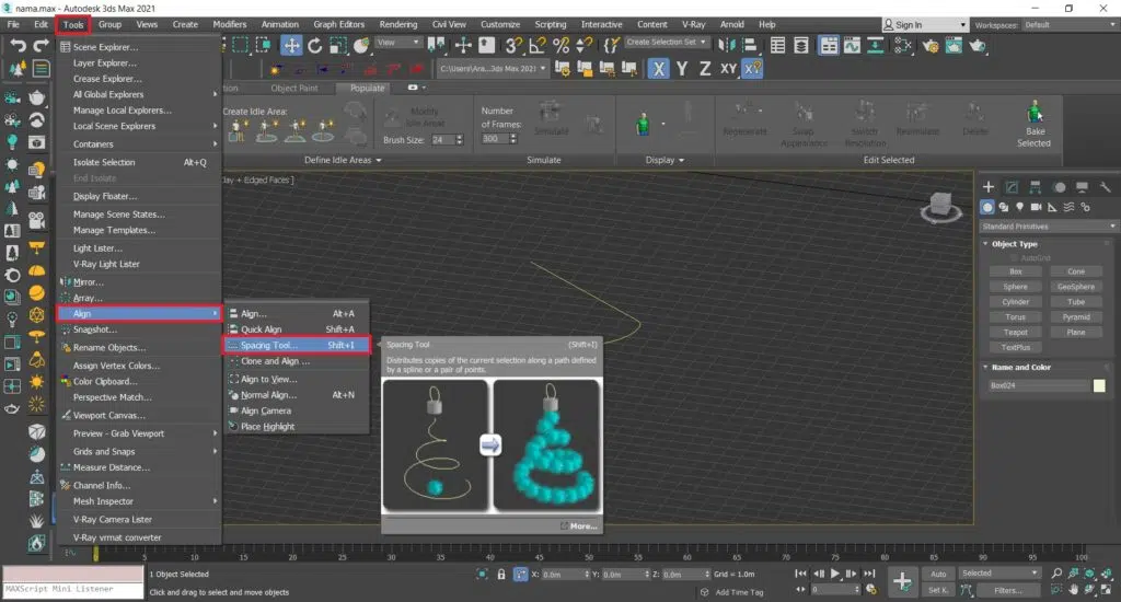 کپی کردن آبجکت در یک مسیر در تری دی مکس