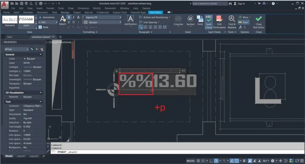نوشتن علامت مثبت و منفی در اتوکد