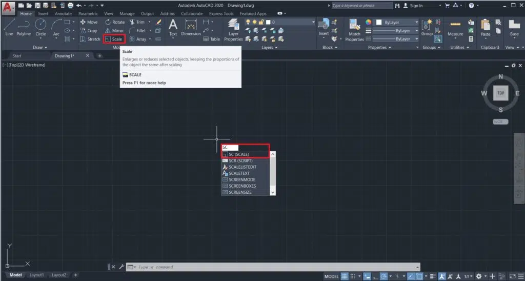 تغییر مقیاس نقشه در اتوکد با دستور scale