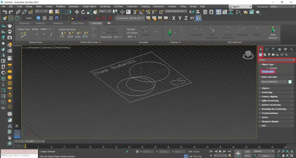 پخش گیاه با ابزار chaosscatter در ویری 6