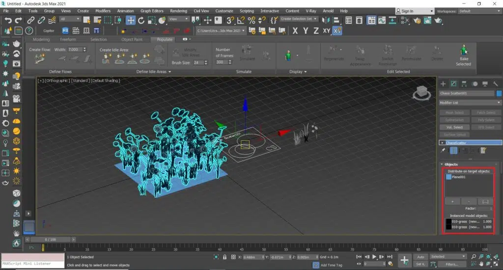 پخش گیاه با ابزار chaosscatter در ویری 6