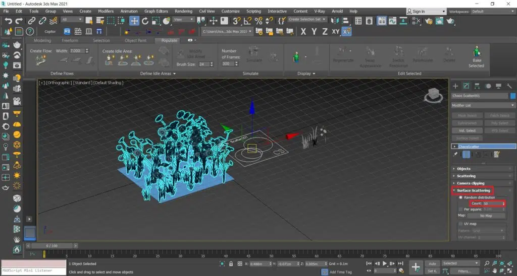 پخش گیاه با ابزار chaosscatter در ویری 6
