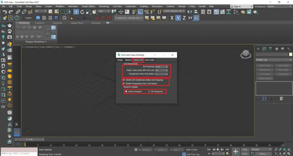 تنظیمات Grid (گرید) در تری دی مکس