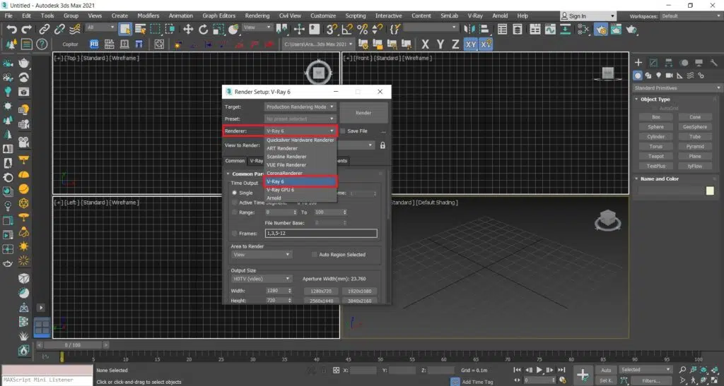 فعالسازی ویری برای رندر در تری دی مکس