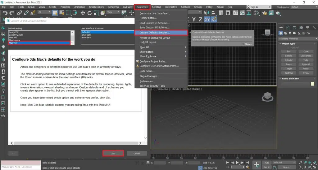 فعالسازی ویری برای رندر در تری دی مکس